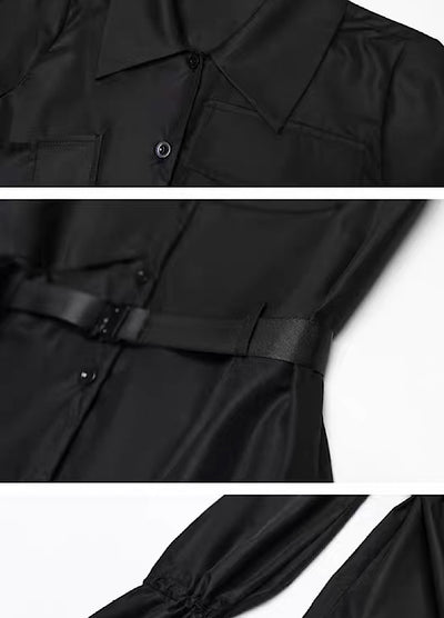 【CHICSKY】Slim silhouette ruffle noble design black shirt  CH0024