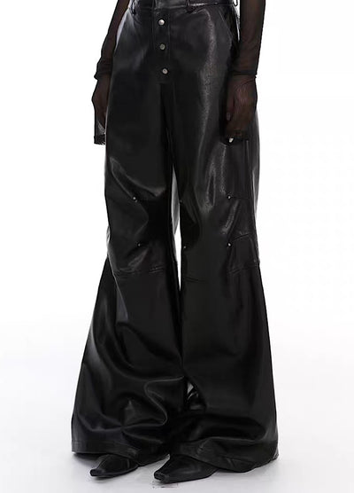 【THELIGHT】Leather silhouette direct wide overflare design pants  TL0002