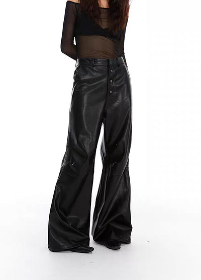 [THELIGHT] Leather silhouette direct wide overflare design pants TL0002
