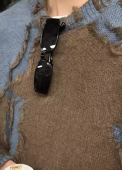 [Jmhomme] Patched gimmick design double color vintage knit sweater JH0005