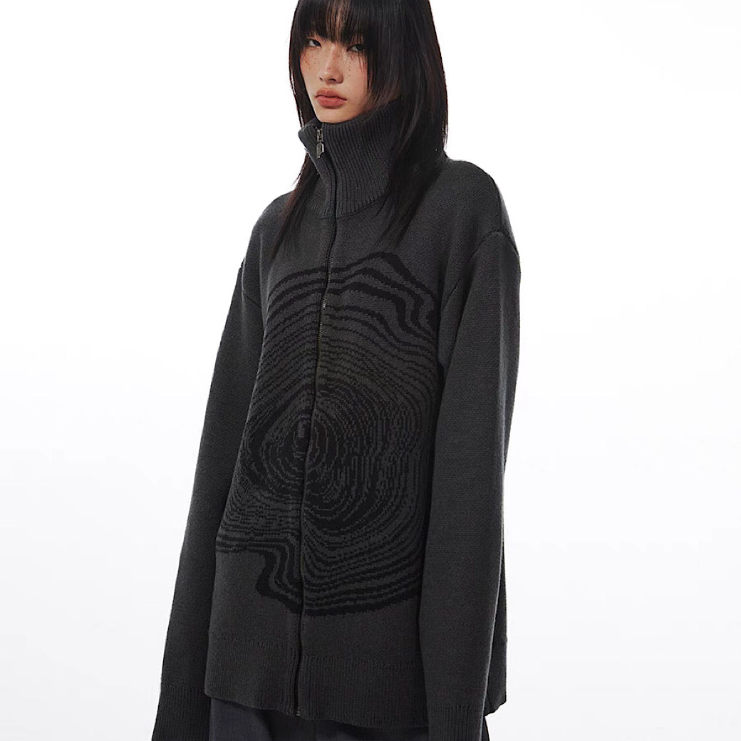 【THELIGHT】Dark Place Swirl Design Full Zip Sweater  TL0003