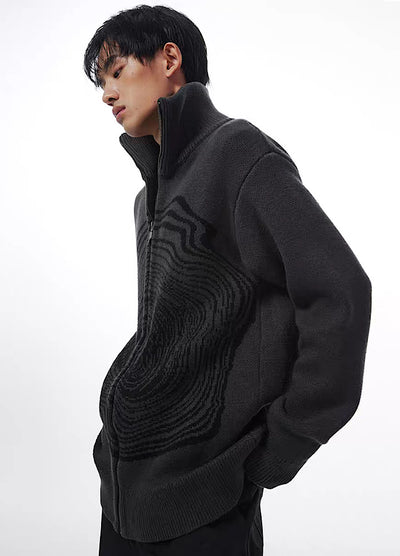 [THELIGHT] Dark Place Swirl Design Full Zip Sweater TL0003