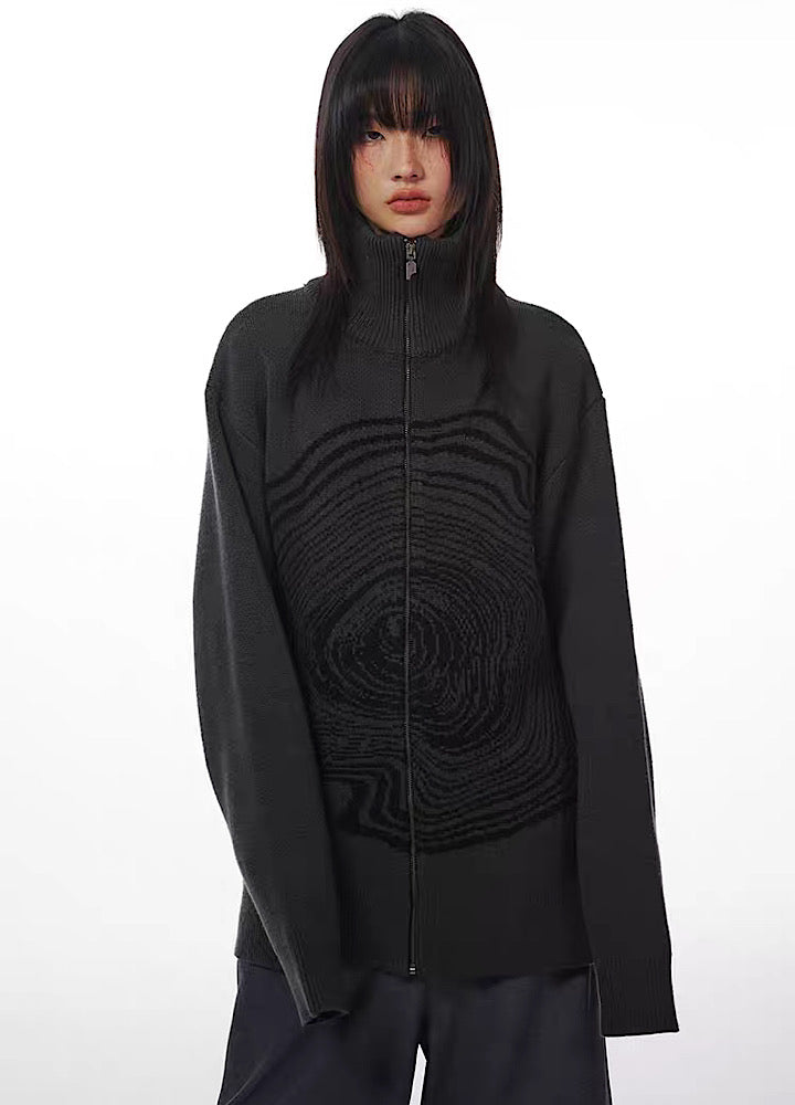 【THELIGHT】Dark Place Swirl Design Full Zip Sweater  TL0003