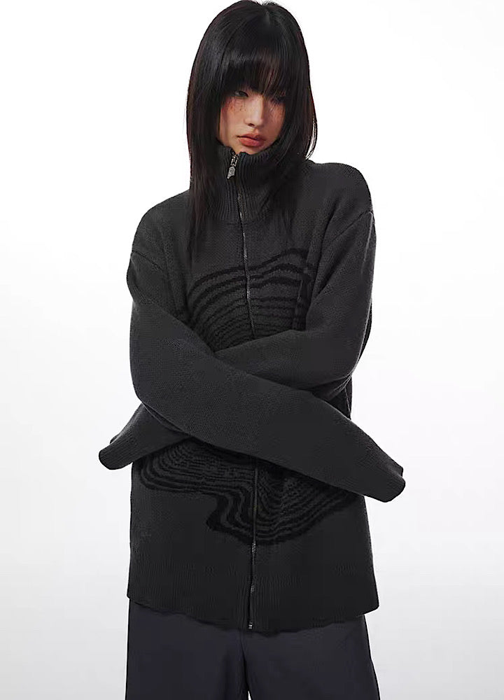 [THELIGHT] Dark Place Swirl Design Full Zip Sweater TL0003