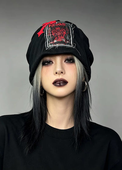 【Miub】Crimson Cross Graphic Slouch Beanie  MB0023