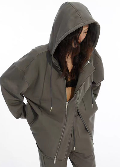 [THELIGHT] Gimmick double full zipper loosement hoodie TL0006