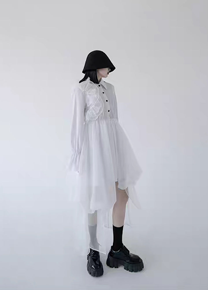 【CHICSKY】Translucent ruffle design beautiful silhouette skirt dress  CH0018