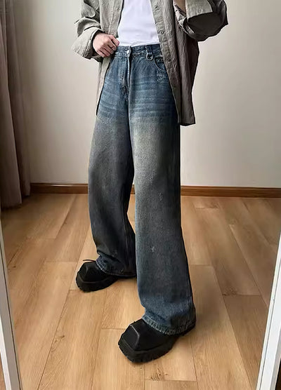 【Jmhomme】Mid-wide flare silhouette dull design denim pants  JH0010