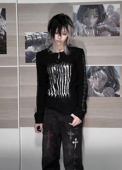 【WETbody】Subculture Devil Design Thermal Henley Neck Style Long Sleeve T-Shirt  WB0020
