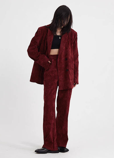 [THELIGHT] Velour Red Pain Doll Flare Silhouette Pants TL0007