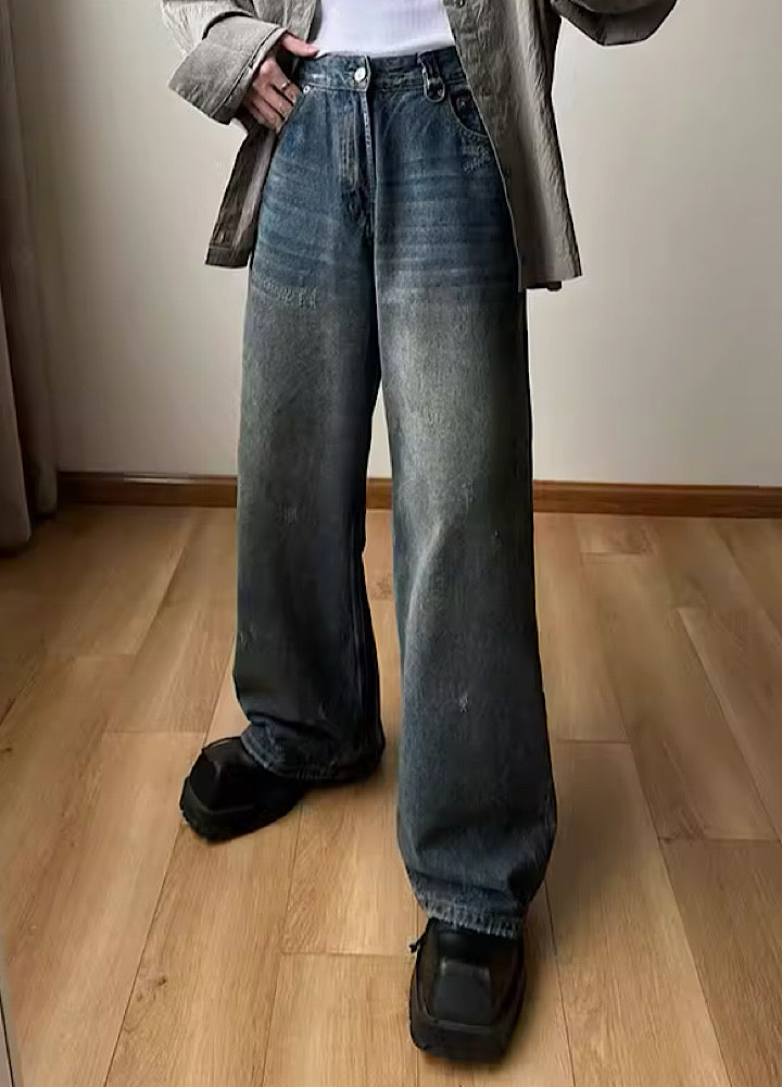 【Jmhomme】Mid-wide flare silhouette dull design denim pants  JH0010