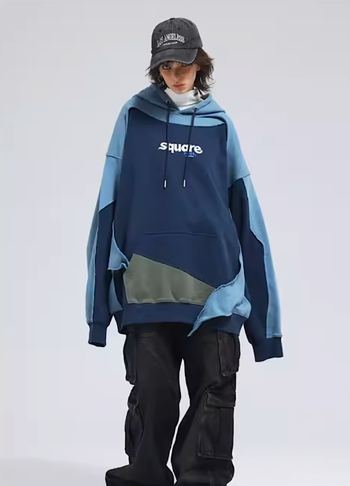 [A SQUARE ROOT] Pop logo initial design bicolor hoodie AR0012