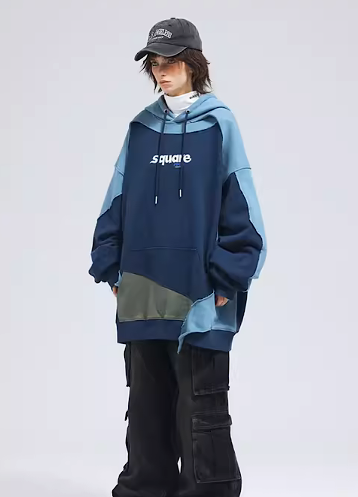 [A SQUARE ROOT] Pop logo initial design bicolor hoodie AR0012