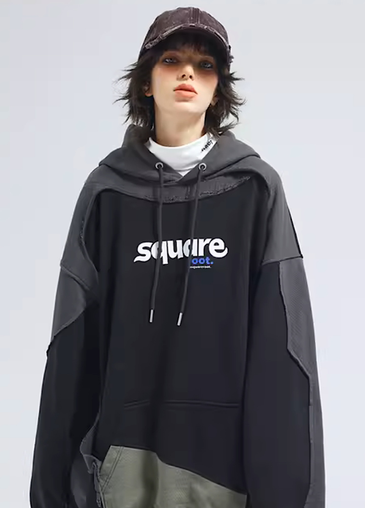 【A SQUARE ROOT】Pop logo initial design bicolor hoodie  AR0012