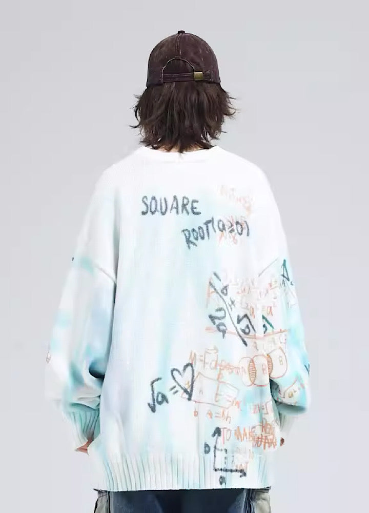 【A SQUARE ROOT】Doodle Art Nate Picture Pastel Color Knit Sweater  AR0013