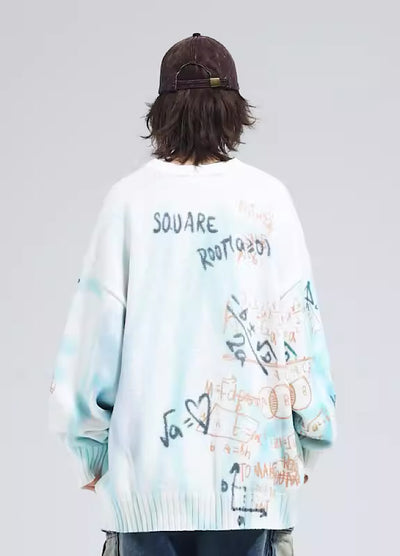 [A SQUARE ROOT] Doodle Art Nate Picture Pastel Color Knit Sweater AR0013