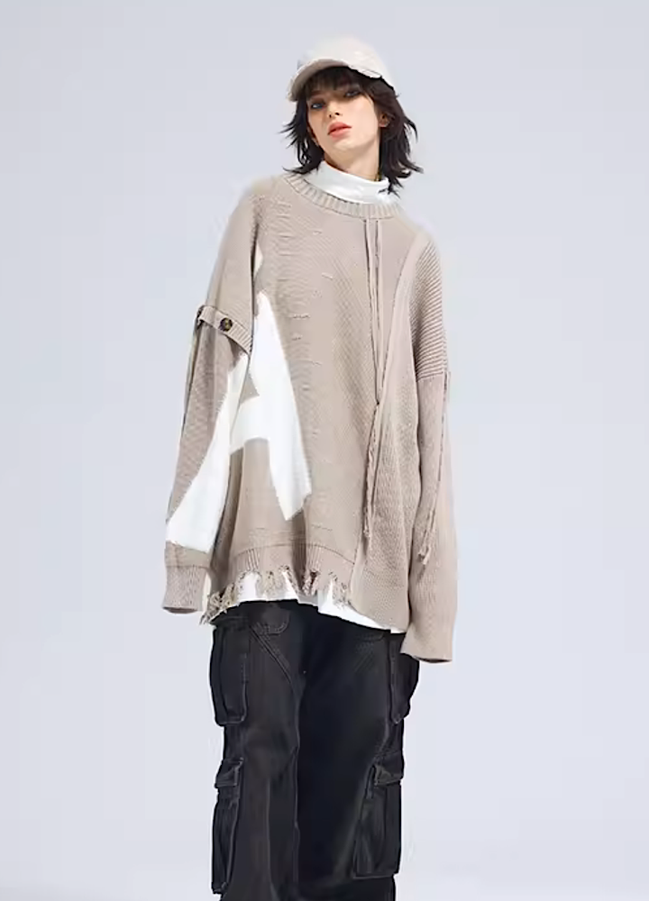 【A SQUARE ROOT】Half initial ad raiser frayed mid-damage knit sweater  AR0016