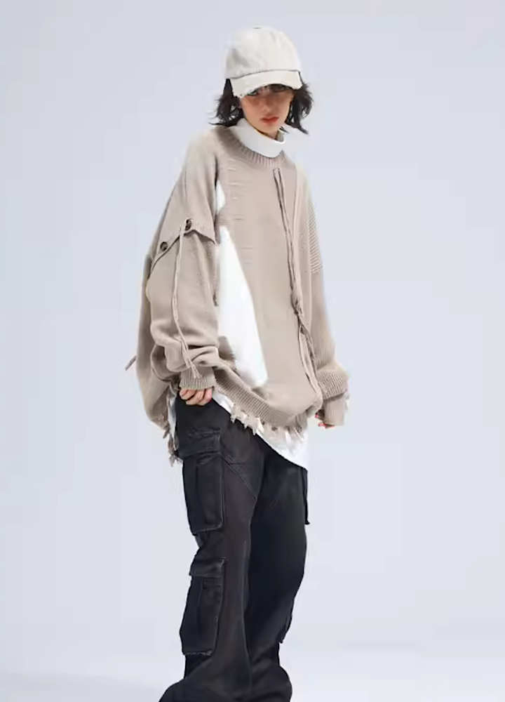 【A SQUARE ROOT】Half initial ad raiser frayed mid-damage knit sweater  AR0016