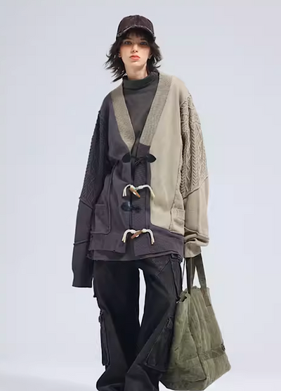 【A SQUARE ROOT】Double color asymmetric style loose silhouette cardigan  AR0017