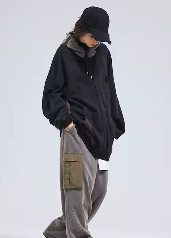 [A SQUARE ROOT] Wide village middle damage mature double hoodie AR0018