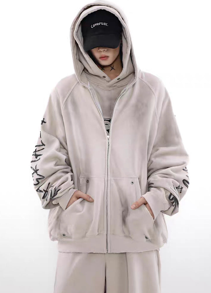 MR nearly】Acid wash design subculture initial full zip