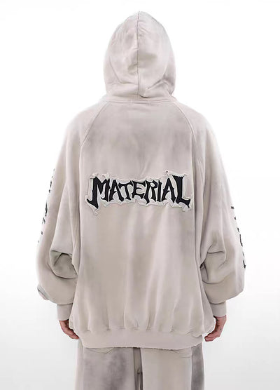 [MR nearly] Acid wash design subculture initial full zip hoodie MR0061 