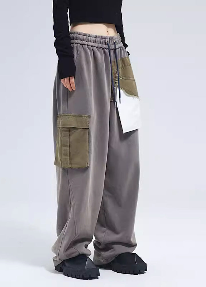 【A SQUARE ROOT】Patchwork vintage design patch men loose pants  AR0020