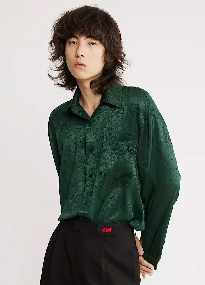 【Yehbyahb】Random flower green color rough long sleeve shirt  YB0012