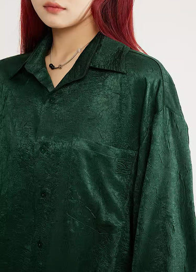 [Yehbyahb] Random flower green color rough long sleeve shirt YB0012