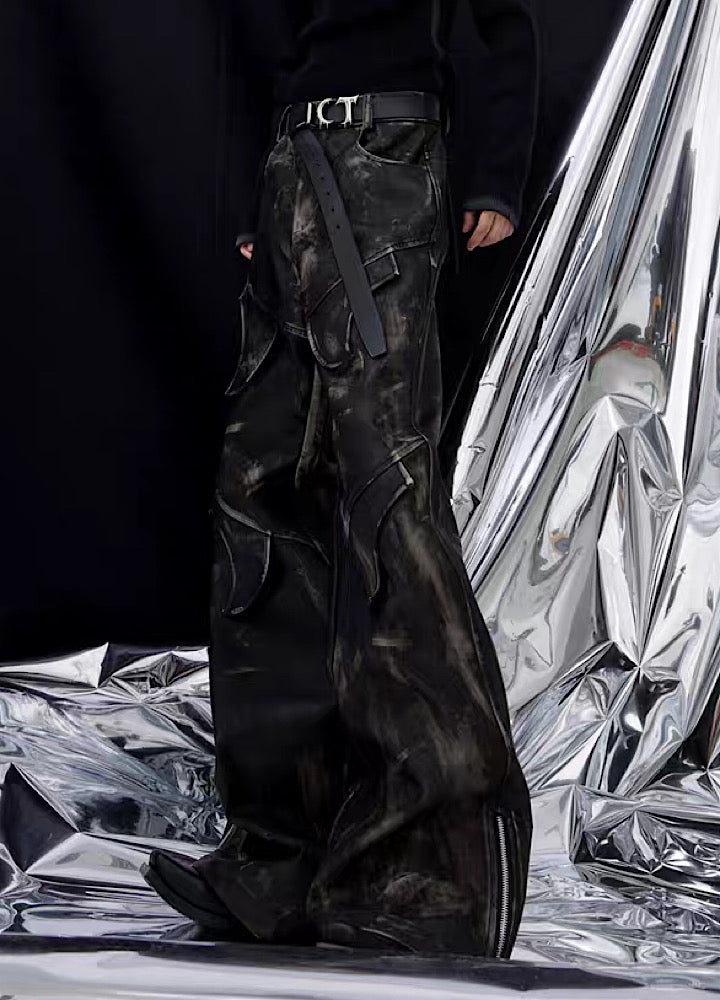 Culture E】Cross fake design leather attachment pants CE0094 – HI 