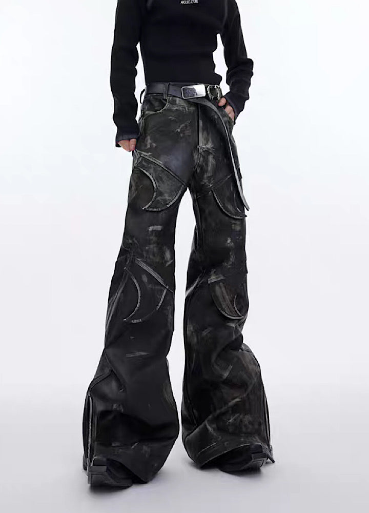 [Culture E] Cross fake design leather attachment pants CE0094