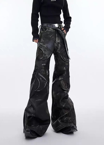 【Culture E】Cross fake design leather attachment pants  CE0094