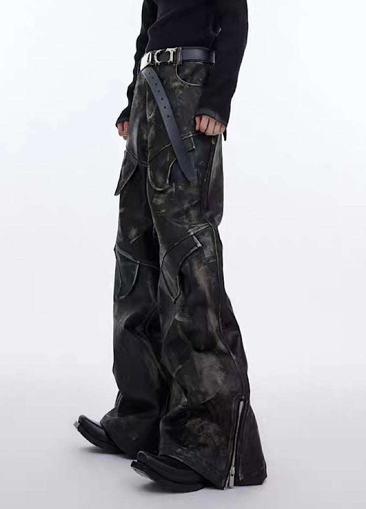 【Culture E】Cross fake design leather attachment pants  CE0094