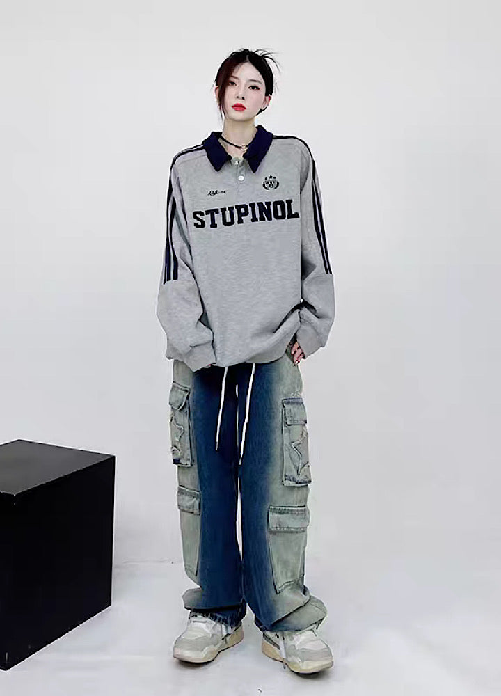 【CEDY】Sporty Casual Style Design Agrod Polo Sweatshirts  CD0035