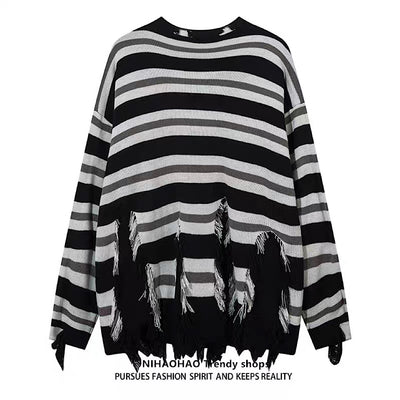 [NIHAOHAO] Full remake hem distressed border knit sweater NH0072