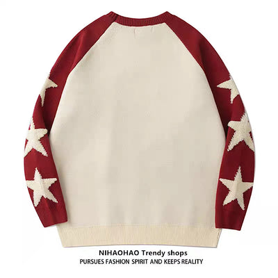 [NIHAOHAO] Sleeve star design front frayed chick knit sweater NH0075