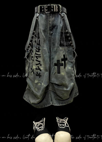 【Miub】Wash Tech Silhouette Half Denim Pants  MB0001
