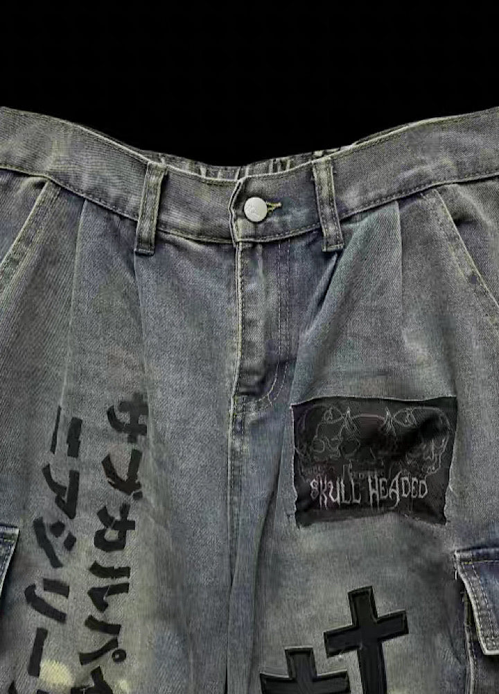 【Miub】Wash Tech Silhouette Half Denim Pants  MB0001