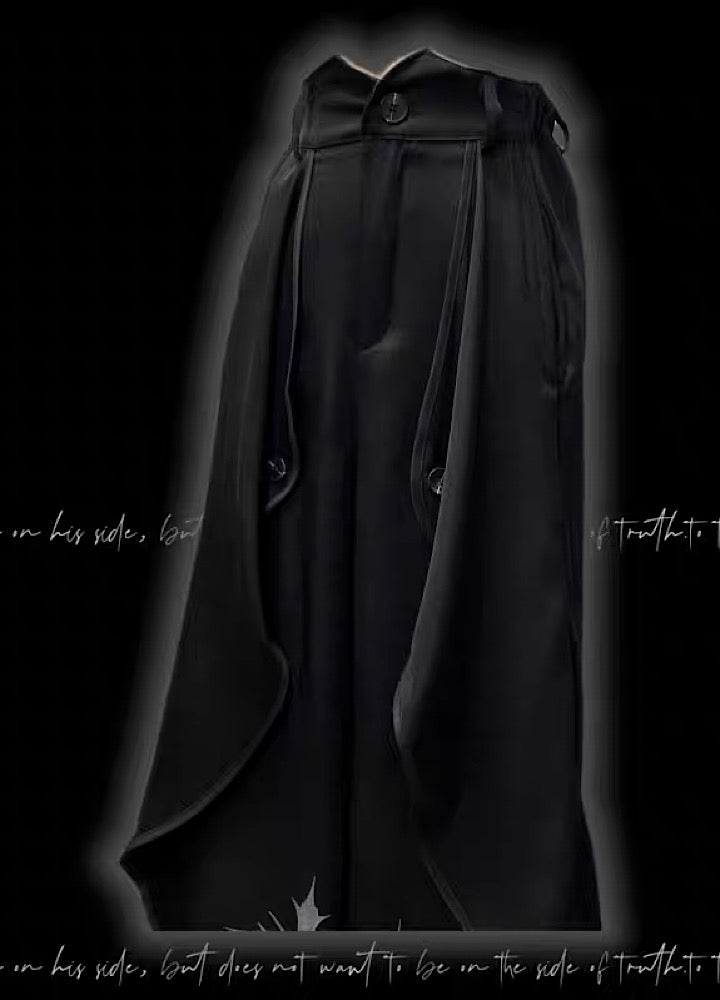 【Miub】Three-dimensional wide silhouette mode black slacks pants  MB0003