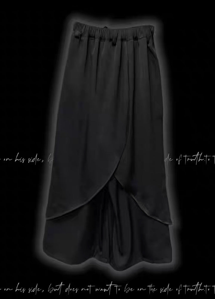 【Miub】Three-dimensional wide silhouette mode black slacks pants  MB0003