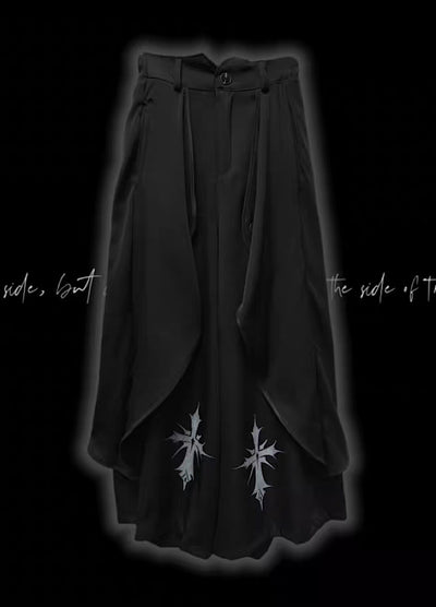 【Miub】Three-dimensional wide silhouette mode black slacks pants  MB0003