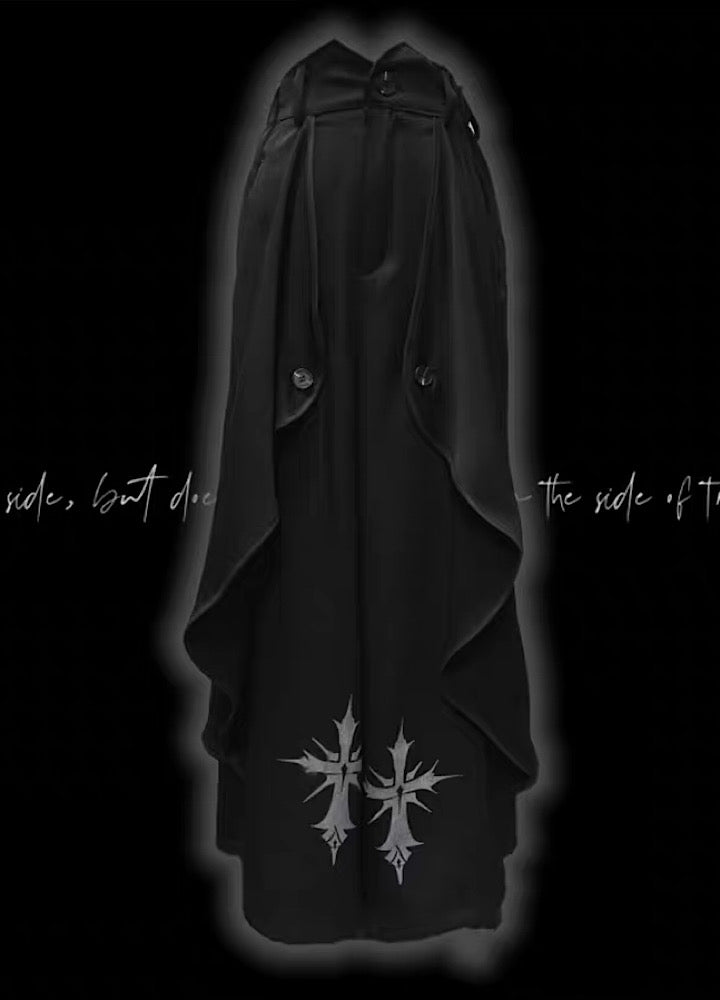 【Miub】Three-dimensional wide silhouette mode black slacks pants  MB0003