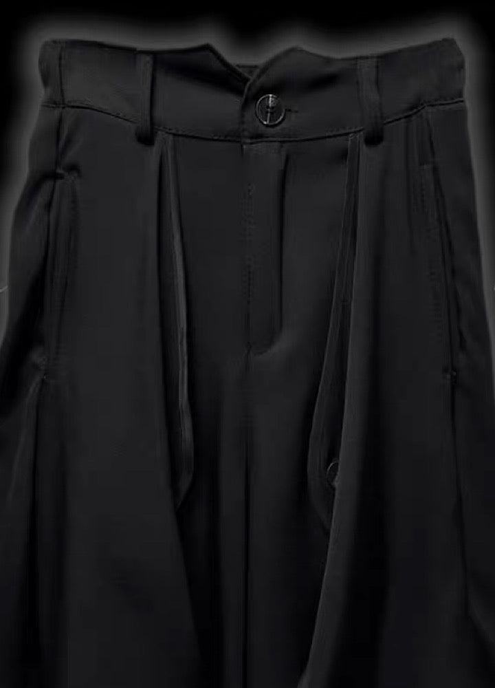【Miub】Three-dimensional wide silhouette mode black slacks pants  MB0003