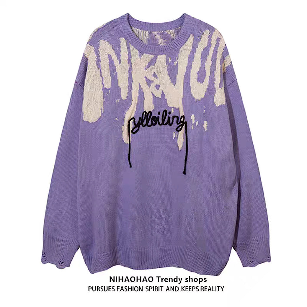 NIHAOHAO] Blood Paint Design Road Brace Knit Sweater NH0078 – HI 