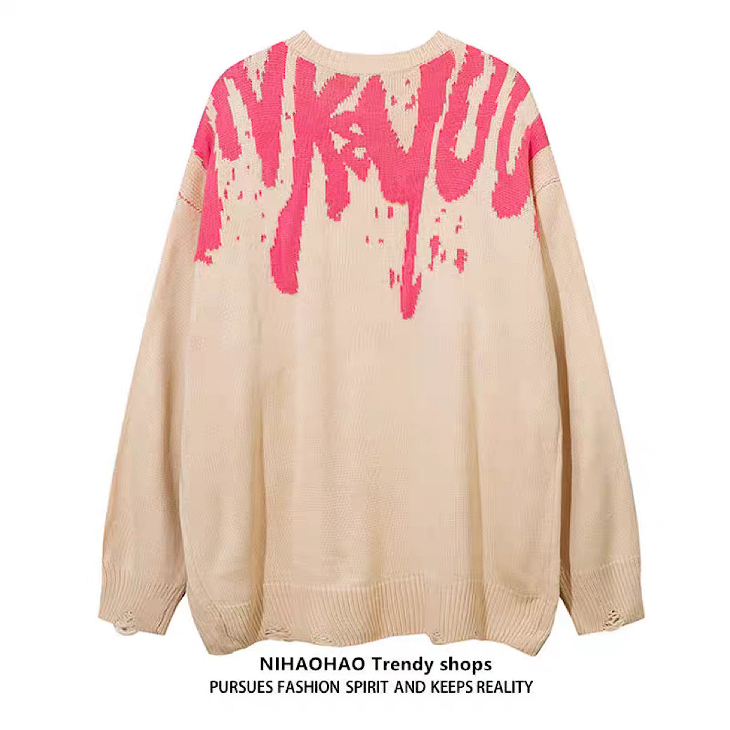 [NIHAOHAO] Blood Paint Design Road Brace Knit Sweater NH0078