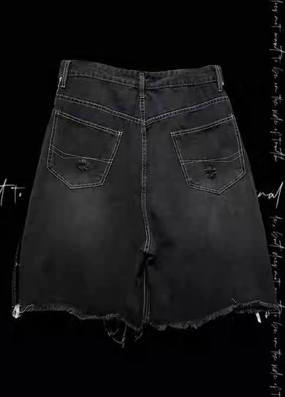 【Miub】Sideline Monotone Break Damage Punk Half Denim Pants  MB0008
