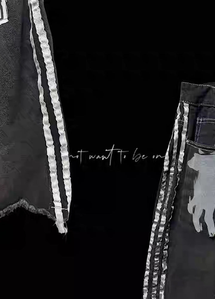 【Miub】Sideline Monotone Break Damage Punk Half Denim Pants  MB0008