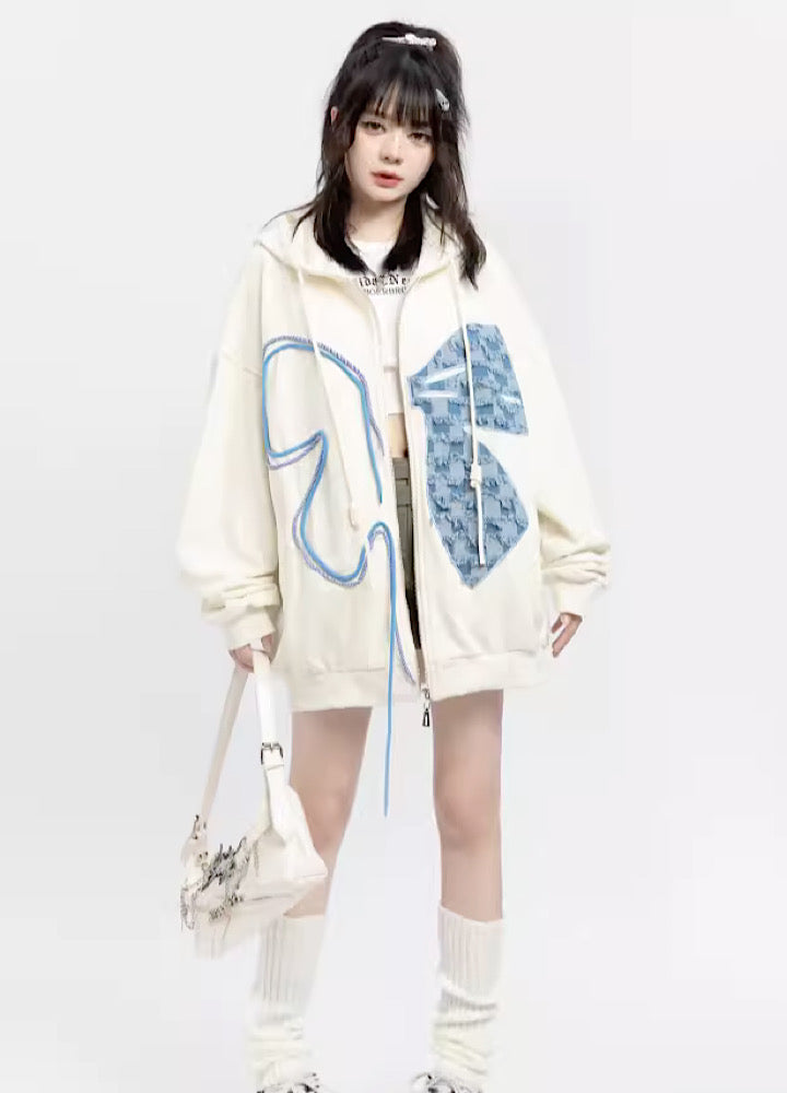 【TARASAER】Flower ring pastel color butterfly zip hoodie TS0011