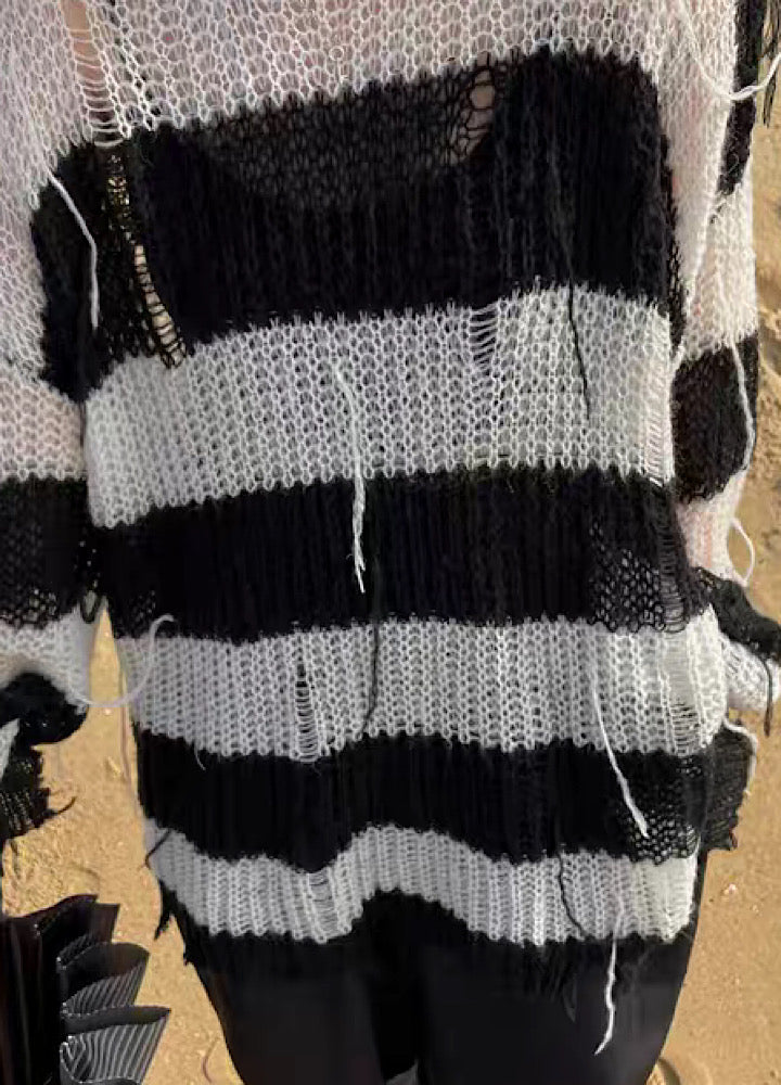 Overdamaged design subculture monotone knit sweater HL2997