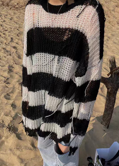 【12/11新作】Overdamaged design subculture monotone knit sweater  HL2997